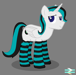 Size: 717x709 | Tagged: safe, artist:lukington17, imported from derpibooru, oc, oc only, oc:luke quint, alicorn, derpibooru community collaboration, 2021 community collab, alicorn oc, clothes, horn, male, simple background, slit eyes, socks, solo, striped socks, wings