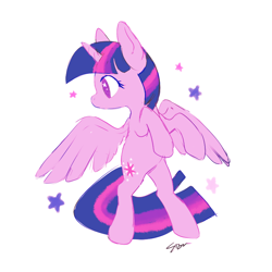 Size: 800x800 | Tagged: safe, artist:sion, imported from derpibooru, twilight sparkle, alicorn, pony, bipedal, cute, female, mare, no pupils, profile, simple background, solo, starry eyes, stars, twiabetes, twilight sparkle (alicorn), white background, wingding eyes