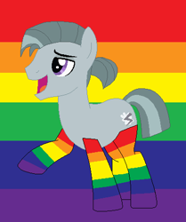 Size: 392x470 | Tagged: safe, artist:jadeharmony, artist:jadethepegasus, artist:selenaede, artist:thefandomizer316, imported from derpibooru, octavio pie, earth pony, pony, my little pony: pony life, base used, clothes, g4.5, gay pride, gay pride flag, male, open mouth, pony life, pride, pride flag, rainbow socks, raised hoof, socks, solo, stallion, striped socks