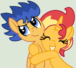 Size: 516x463 | Tagged: safe, artist:jadeharmony, artist:jadethepegasus, imported from derpibooru, flash sentry, sunset shimmer, unicorn, female, flashimmer, hug, male, shipping, straight