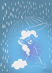 Size: 1531x2158 | Tagged: safe, artist:lshbz, imported from derpibooru, pinkie pie, earth pony, pony, blue background, craft, cut paper, ear fluff, female, mare, papercraft, rain, simple background, solo, umbrella, unbrella