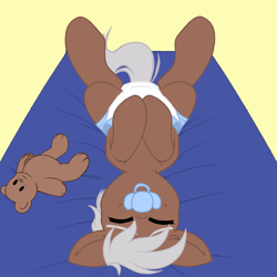 Size: 2995x2995 | Tagged: safe, artist:xcinnamon-twistx, imported from derpibooru, oc, oc:samantha mosely, baby, bed, colored sketch, commission, diaper, non-baby in diaper, pacifier, sketch, ych result, your character here