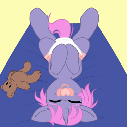 Size: 2995x2995 | Tagged: safe, artist:xcinnamon-twistx, imported from derpibooru, oc, oc:uriah koonz, baby, bed, colored sketch, commission, diaper, non-baby in diaper, pacifier, sketch, ych result, your character here