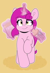 Size: 830x1200 | Tagged: safe, artist:duckie, imported from derpibooru, oc, oc only, oc:mantra, pony, unicorn, baby bottle, diaper, diaper change, eye clipping through hair, eyebrows, eyebrows visible through hair, looking at you, simple background, solo