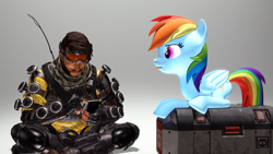 Size: 1920x1080 | Tagged: safe, artist:backmaker, imported from derpibooru, rainbow dash, human, pegasus, pony, 3d, apex legends, duo