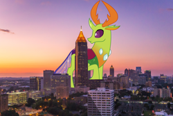 Size: 3000x2000 | Tagged: safe, artist:dashiesparkle, artist:dashiesparkle edit, edit, editor:jaredking203, imported from derpibooru, vector edit, thorax, changedling, changeling, atlanta, building, city, georgia, georgia (state), giant changeling, high res, highrise ponies, irl, king thorax, macro, male, mega giant, photo, ponies in real life, story included, vector