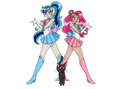 Size: 1280x900 | Tagged: safe, artist:faith-wolff, imported from derpibooru, pinkie pie, sonata dusk, human, fanfic:the bridge, clothes, costume, crossover, fanfic art, humanized, megalon, sailor moon, sailor venus