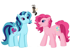 Size: 1280x900 | Tagged: safe, artist:faith-wolff, imported from derpibooru, pinkie pie, sonata dusk, breezie, earth pony, pony, unicorn, fanfic:the bridge, fanfic art, g3, g4, g4 to g3, generation leap, megalon, ponified, shrinking