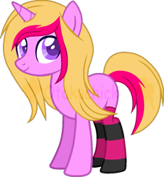 Size: 962x1040 | Tagged: safe, artist:otakuchicky1, imported from derpibooru, oc, oc only, oc:punk sound, pony, unicorn, clothes, female, mare, simple background, socks, solo, striped socks, transparent background, watermark