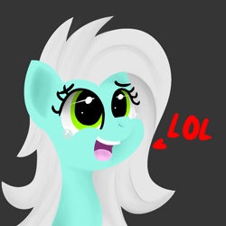 Size: 1200x1200 | Tagged: safe, artist:dafiltafish, imported from derpibooru, oc, oc only, oc:goosey, earth pony, pony, bust, crying, emote, gray background, laughing, lineless, lol, simple background, solo, tears of laughter