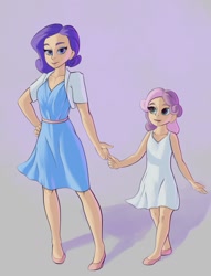 Size: 973x1275 | Tagged: safe, artist:escapist, imported from derpibooru, rarity, sweetie belle, human, clothes, dress, duo, female, flats, humanized, shoes, siblings, sisters