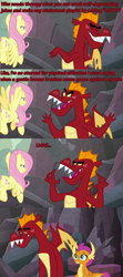 Size: 1280x2880 | Tagged: safe, edit, edited screencap, imported from derpibooru, screencap, fluttershy, garble, smolder, dragon, pegasus, pony, sweet and smoky, comic, dragoness, female, male, mare, screencap comic, text, wings