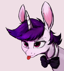 Size: 1743x1950 | Tagged: safe, artist:tatykin, imported from derpibooru, oc, oc:lapush buns, bowtie, bunny ears, bunnycorn, bust, male, portrait, simple background, solo, stallion, tongue out