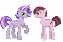 Size: 1280x855 | Tagged: safe, artist:mvdkips, imported from derpibooru, oc, oc only, oc:gembound, oc:twigmire, earth pony, pony, unicorn, magical lesbian spawn, offspring, parent:maud pie, parent:mud briar, parent:starlight glimmer, parents:maudbriar, parents:starmaud