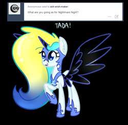 Size: 890x872 | Tagged: safe, artist:ask-wish-maker, artist:princessfaeron, imported from derpibooru, oc, oc only, oc:wish maker, pony, ask wish maker, clothes, costume, nightmare moon costume, nightmare night costume, solo