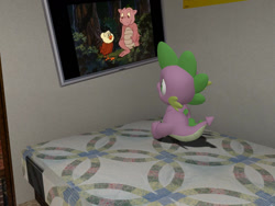 Size: 1280x960 | Tagged: safe, artist:sp19047, imported from derpibooru, spike, spike (g1), 3d, bed, bedroom, gmod, television, weston