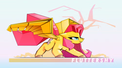 Size: 1920x1080 | Tagged: safe, artist:filly909, artist:imadeus, imported from derpibooru, fluttershy, pegasus, pony, angular, artificial wings, augmented, badass, colored hooves, flutterbadass, mechanical wing, profile, solo, spread wings, wings