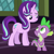 Size: 710x710 | Tagged: safe, hundreds of users filter this tag, imported from derpibooru, screencap, spike, starlight glimmer, dragon, pony, unicorn, a hearth's warming tail, season 6, cropped, cute, duo, female, frown, grin, lidded eyes, looking at each other, male, mare, smiling, spikabetes