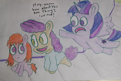 Size: 1280x855 | Tagged: safe, artist:dex stewart, artist:dexstewart13, imported from derpibooru, twilight sparkle, oc, oc:weirdo, alicorn, earth pony, pony, female, filly, traditional art, twilight sparkle (alicorn)