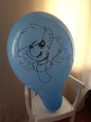 Size: 2448x3264 | Tagged: artist needed, safe, artist:fizzynebula, imported from derpibooru, oc, oc only, oc:bolty, pegasus, pony, balloon, bust, chair, clothes, cute, ear fluff, feathered wings, heart eyes, irl, male, open mouth, photo, scarf, solo, spread wings, stallion, wingding eyes, wings