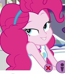 Size: 420x480 | Tagged: safe, imported from derpibooru, screencap, pinkie pie, do it for the ponygram!, equestria girls, equestria girls series, spoiler:eqg series (season 2), beautiful, cute, geode of sugar bombs, headband, lidded eyes, magical geodes, smiling