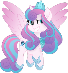 Size: 5165x5539 | Tagged: safe, artist:inaactive, artist:pumpkinpieforlife, imported from derpibooru, princess flurry heart, alicorn, pony, absurd resolution, big smile, crown, female, flying, hoof shoes, jewelry, mare, older, older flurry heart, regalia, simple background, smiling, solo, transparent background