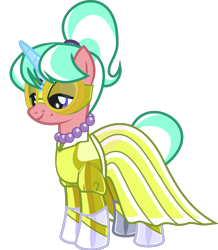 Size: 1329x1523 | Tagged: safe, anonymous artist, derpibooru exclusive, imported from derpibooru, masked matter-horn, stepford ponies, pony, unicorn, .svg available, bedroom eyes, clothes, dress, eyelashes, female, goggles, horn, jewelry, latex, latex dress, latex suit, makeup, mare, mask, necklace, pearl necklace, power ponies, simple background, smiling, solo, svg, transparent background, vector