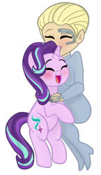 Size: 2000x3453 | Tagged: safe, artist:grapefruit-face, imported from derpibooru, starlight glimmer, human, pony, base used, blushing, crossover, friendshipping, human on pony snuggling, interspecies, pony on human action, seven of nine, show accurate, simple background, snuggling, star trek, star trek: voyager, transparent background