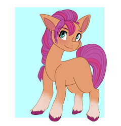 Size: 1280x1339 | Tagged: safe, artist:thestarsofpines, imported from derpibooru, sunny starscout, earth pony, pony, abstract background, braid, female, g5, mare, simple background, smiling, solo, transparent background, unshorn fetlocks