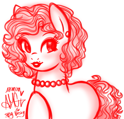 Size: 801x768 | Tagged: safe, artist:amgiwolf, imported from derpibooru, oc, oc only, earth pony, pony, ear piercing, female, hoof on chest, jewelry, lipstick, mare, marilyn monroe, monochrome, necklace, pearl necklace, piercing, ponified, signature, solo