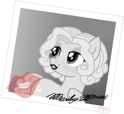 Size: 2953x2730 | Tagged: safe, alternate version, artist:amgiwolf, imported from derpibooru, oc, oc only, earth pony, pony, ear piercing, eyelashes, female, hoof on chest, kiss mark, lipstick, looking back, makeup, mare, marilyn monroe, piercing, ponified, signature, simple background, solo, transparent background