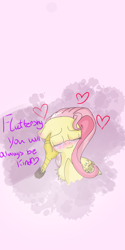 Size: 1080x2160 | Tagged: safe, artist:cocolove2176, imported from derpibooru, discord, fluttershy, draconequus, pegasus, pony, blushing, bust, discoshy, eyes closed, female, heart, male, male pov, mare, offscreen character, petting, pov, shipping, smiling, straight