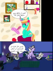 Size: 764x1019 | Tagged: safe, artist:aryasakurada, imported from derpibooru, oc, oc only, earth pony, pony, arabic, comic, dialogue, earth pony oc, female, indoors, mare