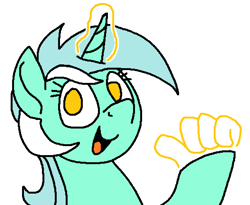 Size: 1054x863 | Tagged: safe, artist:skookz, lyra heartstrings, pony, unicorn, hand, looking at you, magic, magic hands, ms paint, open mouth, simple background, smiling, white background