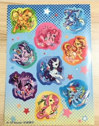 Size: 713x906 | Tagged: safe, imported from derpibooru, applejack, fluttershy, pinkie pie, rainbow dash, rarity, starlight glimmer, sunset shimmer, trixie, twilight sparkle, irl, mane six, photo, sticker