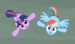 Size: 505x295 | Tagged: safe, edit, edited screencap, imported from derpibooru, screencap, rainbow dash, twilight sparkle, pegasus, pony, rarity takes manehattan, cute, dashabetes, duo, looking at you, looking up, simple background, snowpity, twiabetes
