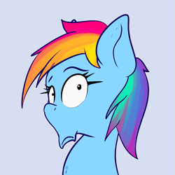 Size: 1215x1215 | Tagged: safe, artist:xbi, imported from derpibooru, rainbow dash, pony, bust, faic, female, frown, looking at you, mare, portrait, rainbow dash is best facemaker, rainbow dash is not amused, reaction image, simple background, solo, unamused