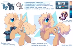 Size: 2300x1500 | Tagged: safe, artist:mirtash, imported from derpibooru, oc, oc only, oc:mirta whoowlms, pegasus, pony, clothes, facial markings, looking at you, markings, pride flag, reference sheet, scarf, solo, two toned wings, wings