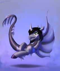 Size: 2300x2700 | Tagged: safe, alternate version, artist:shido-tara, imported from derpibooru, pony, siren, cloven hooves, commission, curved horn, fangs, fins, fish tail, floating, horn, kellin quinn, looking at you, male, ponified, scales, sleeping with sirens, slit eyes, slit pupils, solo
