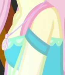 Size: 1920x2225 | Tagged: safe, imported from derpibooru, screencap, fluttershy, costume conundrum, equestria girls, equestria girls series, spoiler:eqg series (season 2), boobshot, breasts, cropped, female, geode of fauna, jewelry, magical geodes, necklace, pictures of chests, sleeveless, solo