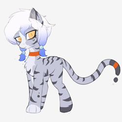 Size: 2000x2000 | Tagged: safe, artist:neverend, imported from derpibooru, oc, oc only, cat, cat pony, original species, pony, blaze (coat marking), chest fluff, coat markings, facial markings, female, looking at you, mare, pale belly, paws, pigtails, simple background, snip (coat marking), solo, stripes, white background