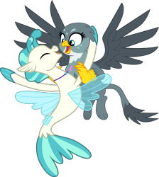 Size: 3818x4257 | Tagged: safe, artist:cloudy glow, artist:cloudyglow, artist:hendro107, edit, imported from derpibooru, gabby, terramar, griffon, pony, seapony (g4), dragon dropped, surf and/or turf, .ai available, .svg available, absurd resolution, duo, embrace, eyes closed, female, gabbymar, male, open mouth, shipping, simple background, straight, transparent background, vector