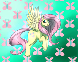 Size: 1280x1023 | Tagged: safe, artist:indigostarlight9, imported from derpibooru, fluttershy, pegasus, pony, cute, cutie mark background, open mouth, shyabetes, solo