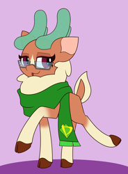 Size: 3221x4378 | Tagged: safe, artist:mrneo, imported from derpibooru, cashmere (tfh), deer, reindeer, them's fightin' herds, :p, clothes, cloven hooves, community related, glasses, scarf, solo, tongue out