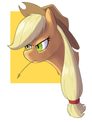 Size: 746x994 | Tagged: safe, artist:hitsuji, imported from derpibooru, applejack, earth pony, pony, angry, applejack's hat, cowboy hat, female, hat, hay stalk, mare, solo, straw in mouth