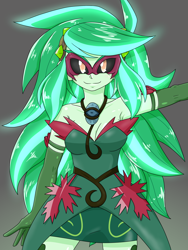 Size: 1668x2224 | Tagged: safe, artist:batipin, imported from derpibooru, gaea everfree, wallflower blush, equestria girls, bare shoulders, female, green, memory stone, sleeveless, solo, strapless, wallflower and plants