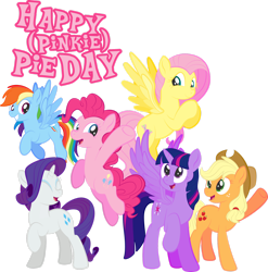 Size: 1920x1944 | Tagged: safe, artist:alexdti, imported from derpibooru, applejack, fluttershy, pinkie pie, rainbow dash, rarity, twilight sparkle, alicorn, earth pony, pegasus, pony, unicorn, mane six, pi day, simple background, transparent background, twilight sparkle (alicorn)