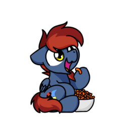 Size: 500x500 | Tagged: safe, artist:sugar morning, imported from derpibooru, part of a set, oc, oc only, oc:firewire, pegasus, pony, animated, bowl, cheetos, chibi, commission, cute, daaaaaaaaaaaw, eating, female, food, frame by frame, gif, male, mare, ocbetes, simple background, sitting, solo, stallion, sugar morning's snacc and drincc, transparent background, ych result