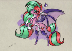 Size: 1280x907 | Tagged: safe, artist:luxiwind, imported from derpibooru, oc, oc only, oc:pomme d'amour, bat pony, pony, female, mare, solo, traditional art