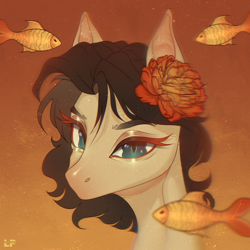 Size: 4096x4096 | Tagged: safe, artist:lovely-pony, imported from derpibooru, oc, oc only, fish, pony, absurd file size, absurd resolution, female, flower, flower in hair, mare, solo